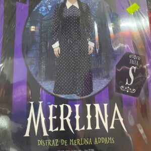 TRAJE MERLINA VESTIDO NEGRO PUNTOS ADULTO